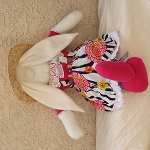 🐣 Easter Spring  Soft Sculpture Bunny Rabbit Doll  w Straw Hat  27" 🐣